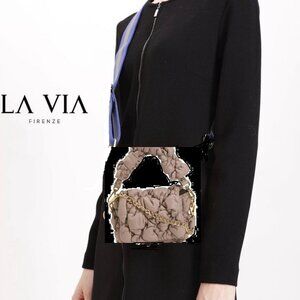 FAB LA VIA SOFT PUFF LEATHER BAG CLUTCH CHAIL STRAP PRADA DUSTBAG MADE IN ITALY
